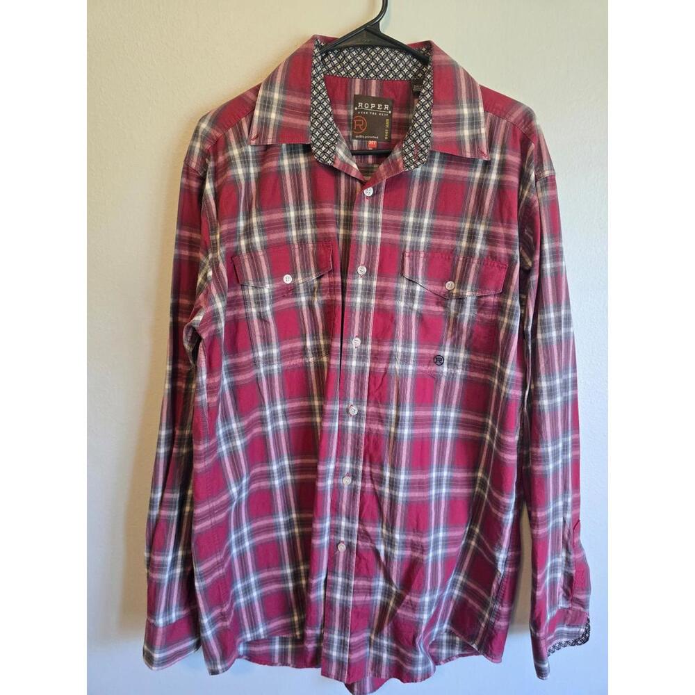 Roper Red and White Plaid Button Down Western Long Sleeve (MT)